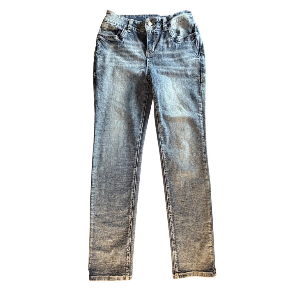 Flamingals Skinny Jeans Womens‎ Size M Blue Excellent Embroidered Flap Pockets